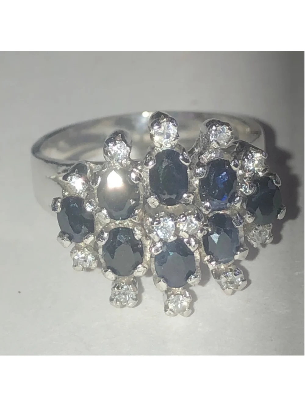 Size 7 Black CZ Rhinestone Sterling Silver Women's Vintage Ring